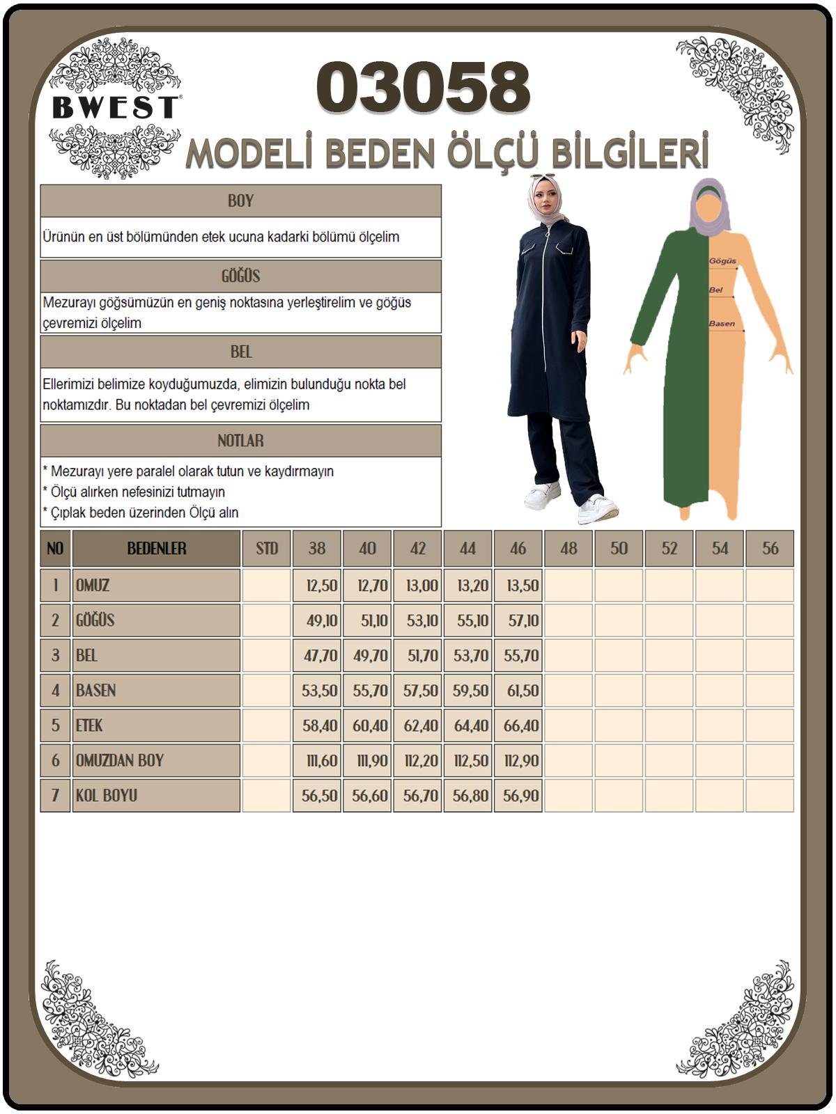Fermuarlı Uzun Tunik Pantolon Spor İkili Takım - 03058 - Siyah