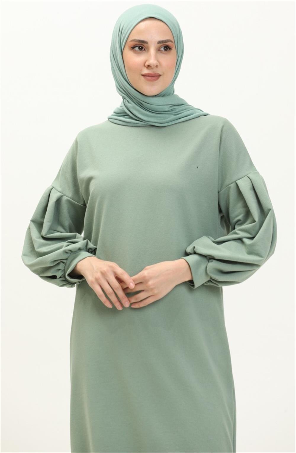 Hira Balon Kol Midi Boy Sade Basic Sweatshirt - 3031 - Çağla Yeşili
