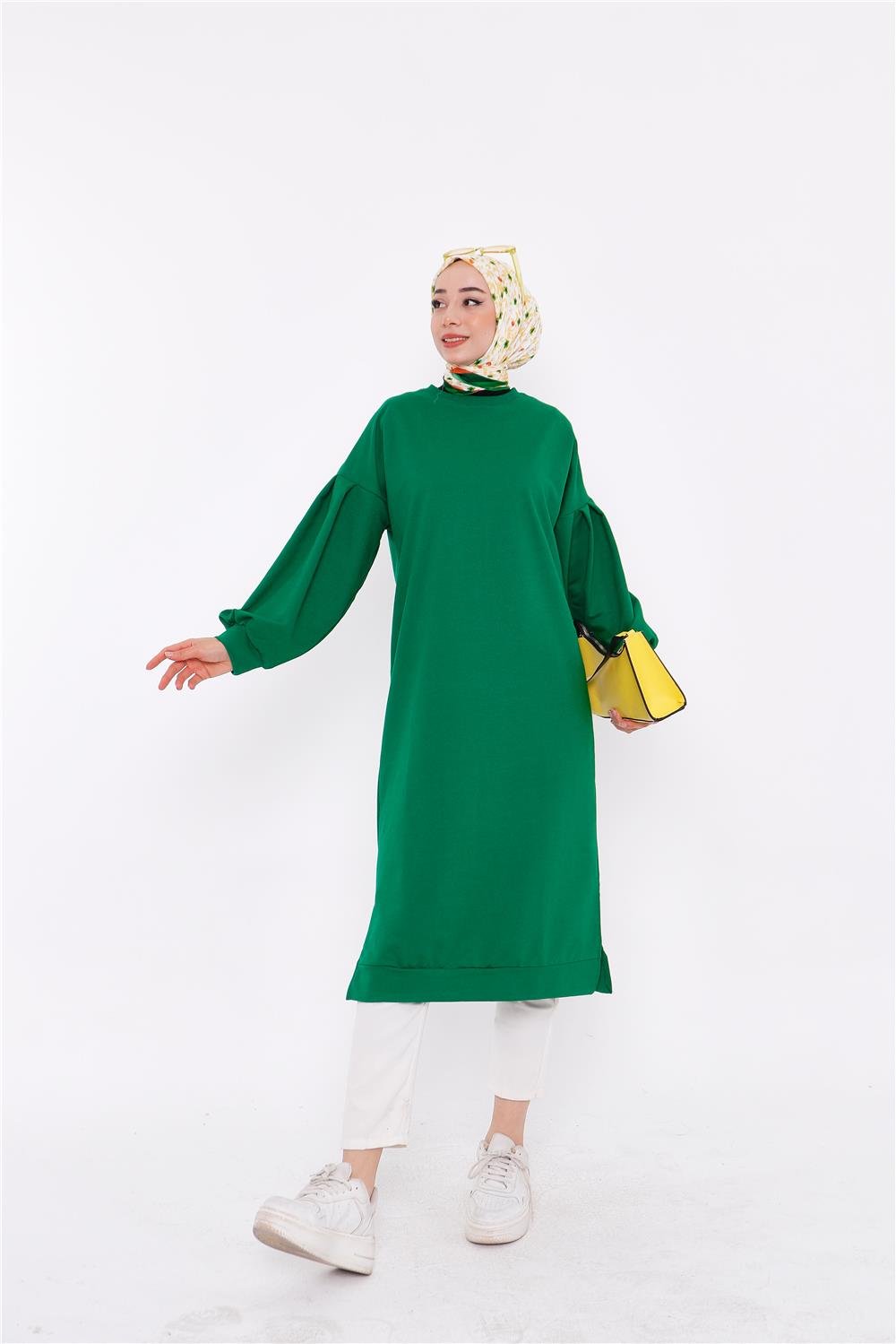 Hira Balon Kol Midi Boy Sade Basic Sweatshirt - 3031 - Benetton Yeşil