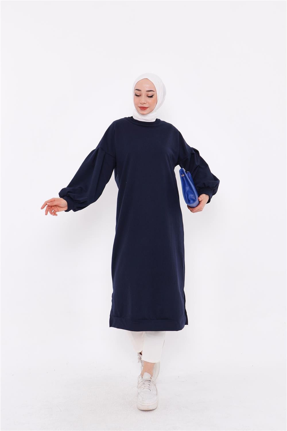 Hira Balon Kol Midi Boy Sade Basic Sweatshirt - 3031 - Lacivert