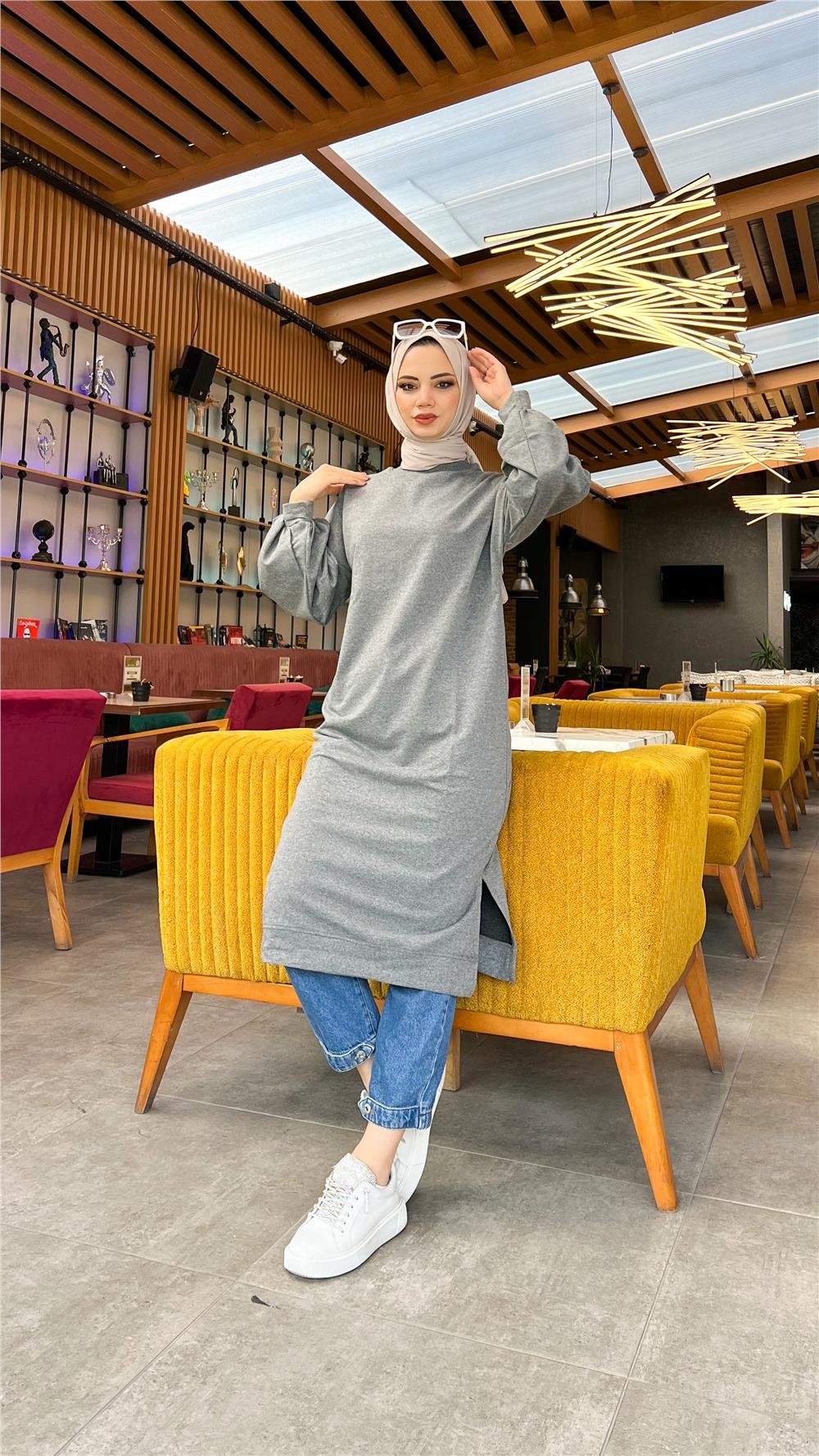 Hira Balon Kol Midi Boy Sade Basic Sweatshirt - 3031 - Antrasit
