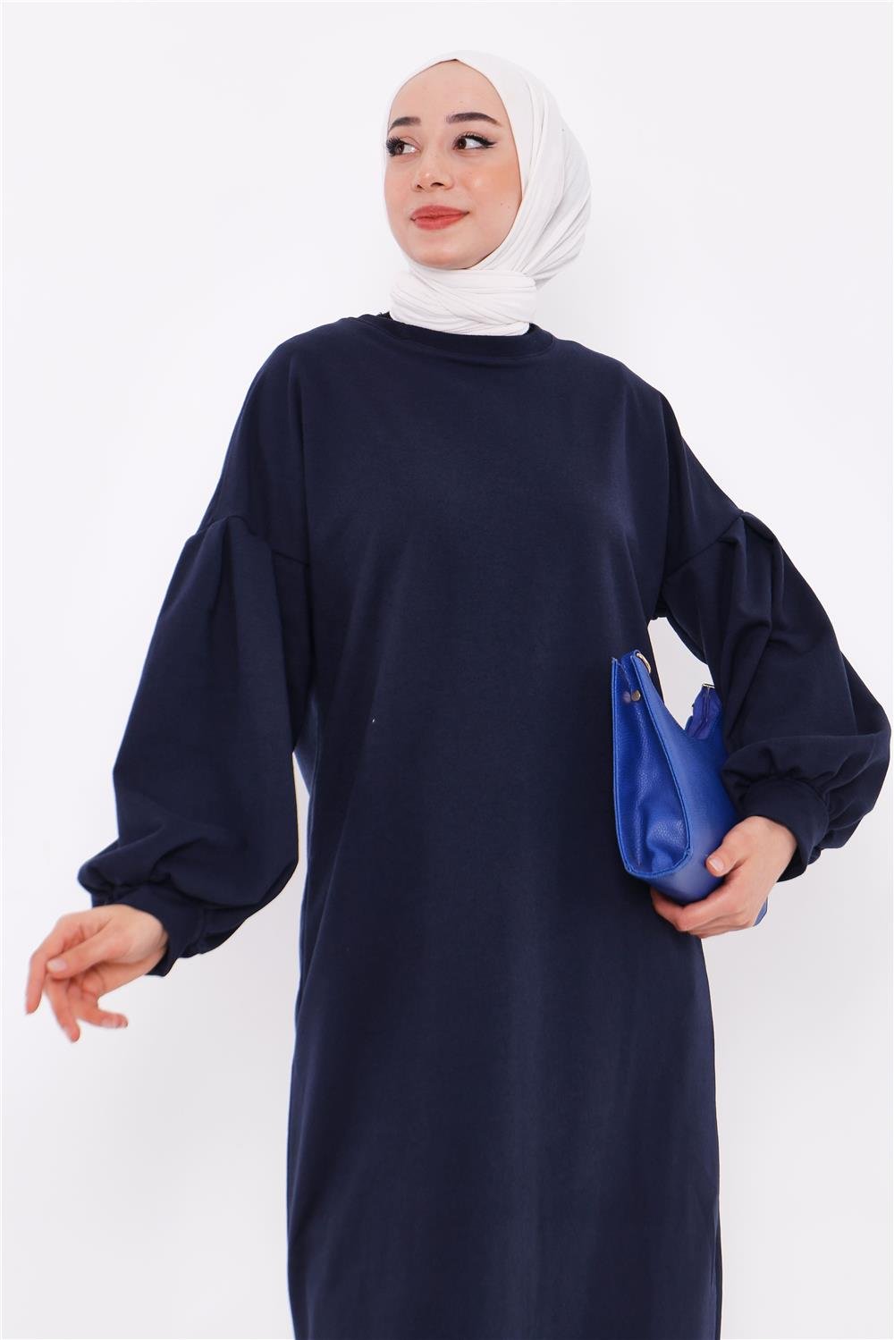 Hira Balon Kol Midi Boy Sade Basic Sweatshirt - 3031 - Lacivert