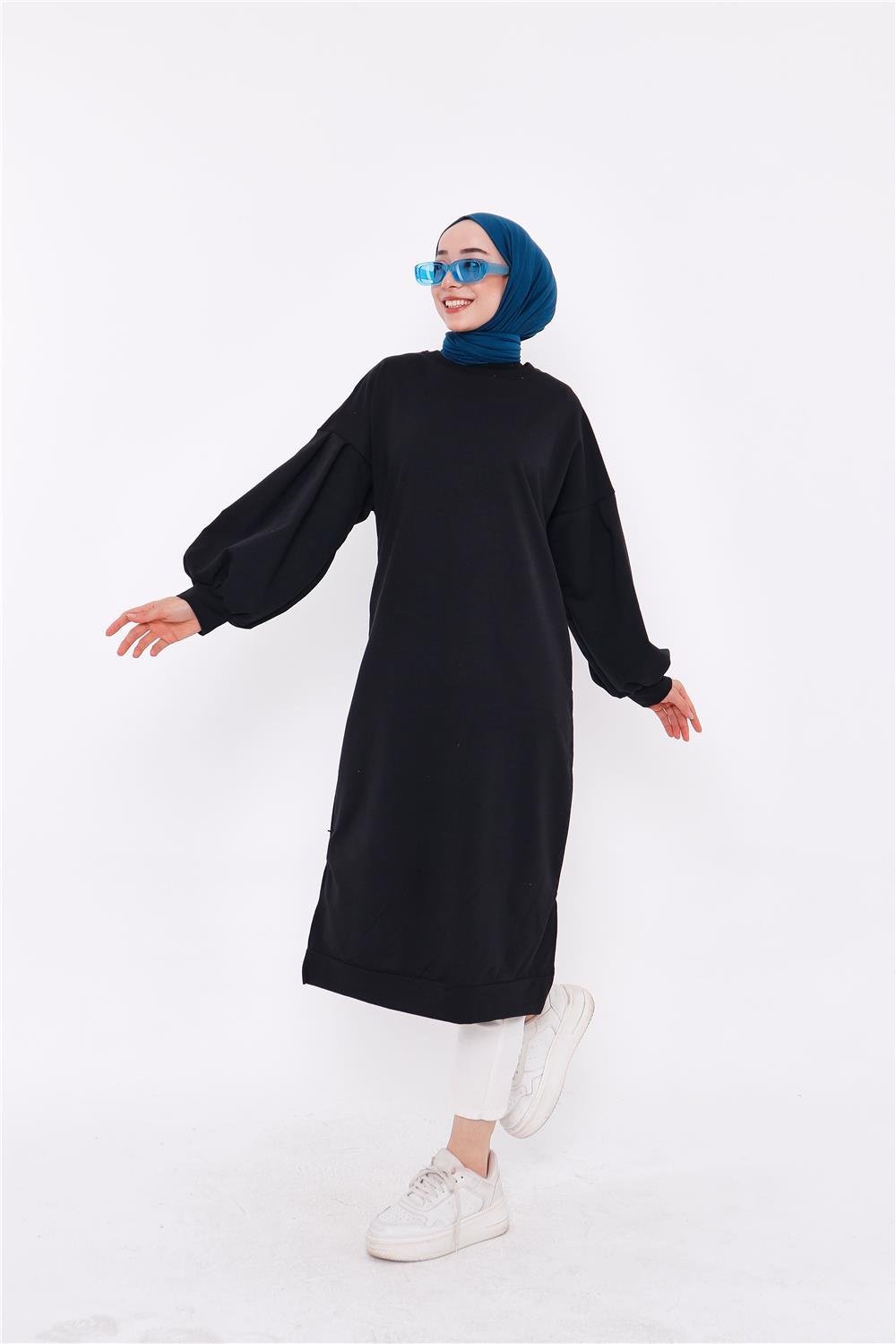 Hira Balon Kol Midi Boy Sade Basic Sweatshirt - 3031 - Siyah