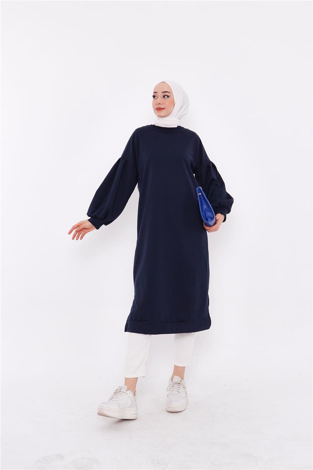 Hira Balon Kol Midi Boy Sade Basic Sweatshirt - 3031 - Lacivert