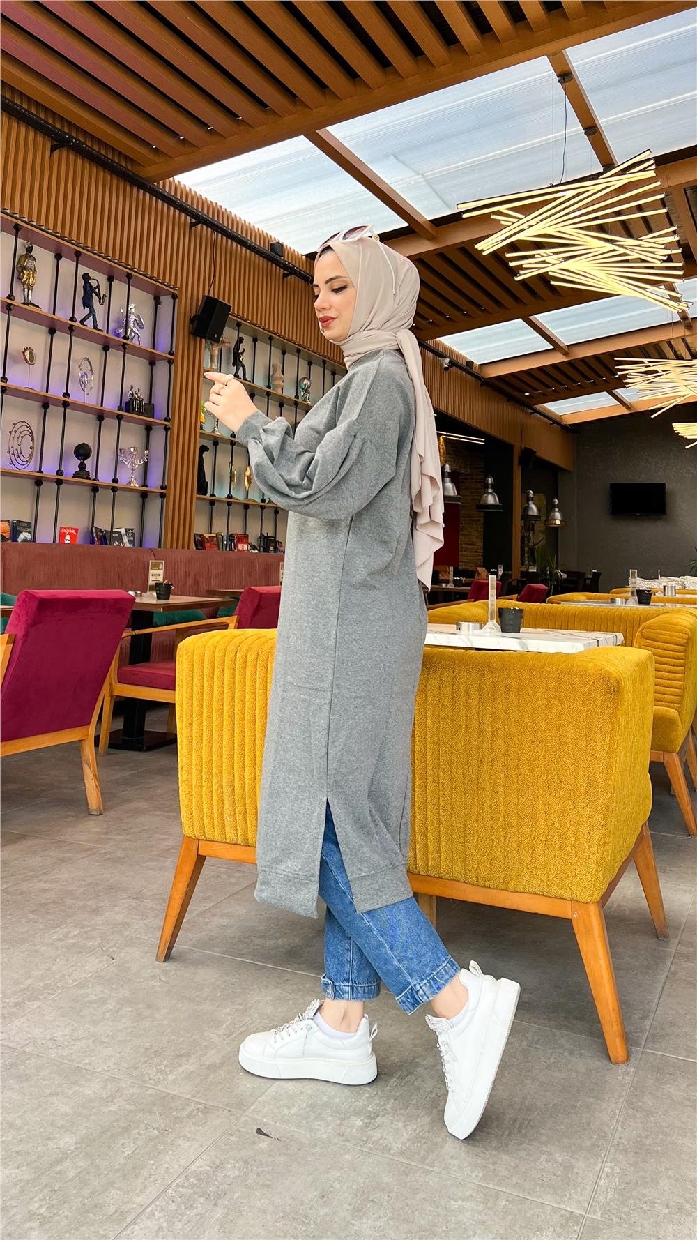 Hira Balon Kol Midi Boy Sade Basic Sweatshirt - 3031 - Antrasit