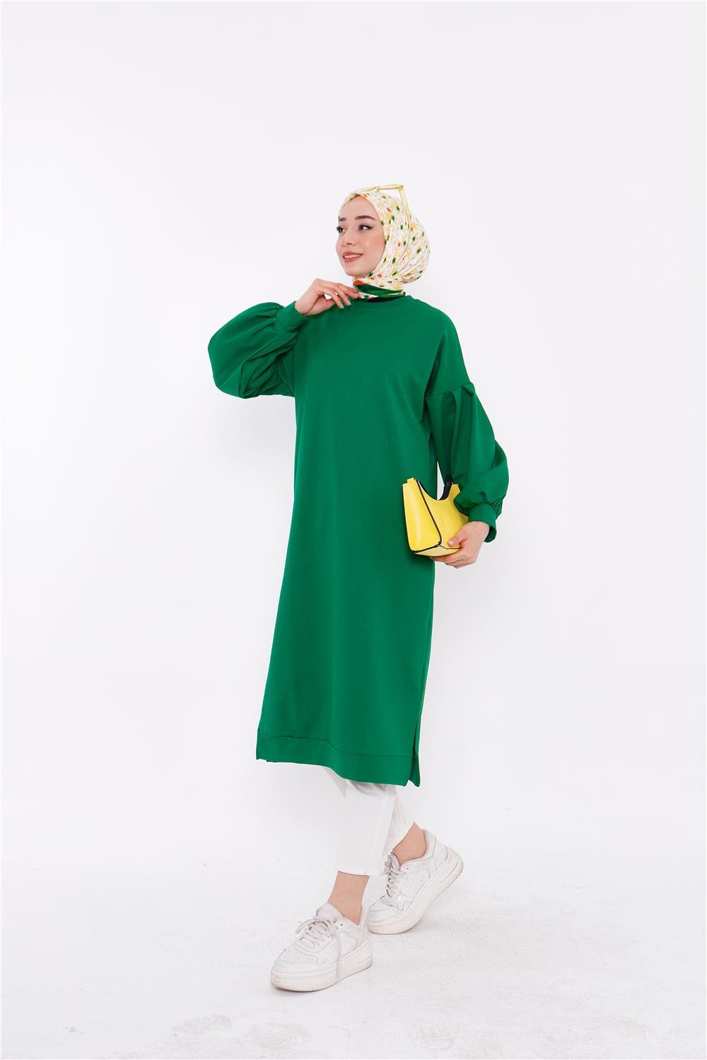 Hira Balon Kol Midi Boy Sade Basic Sweatshirt - 3031 - Benetton Yeşil