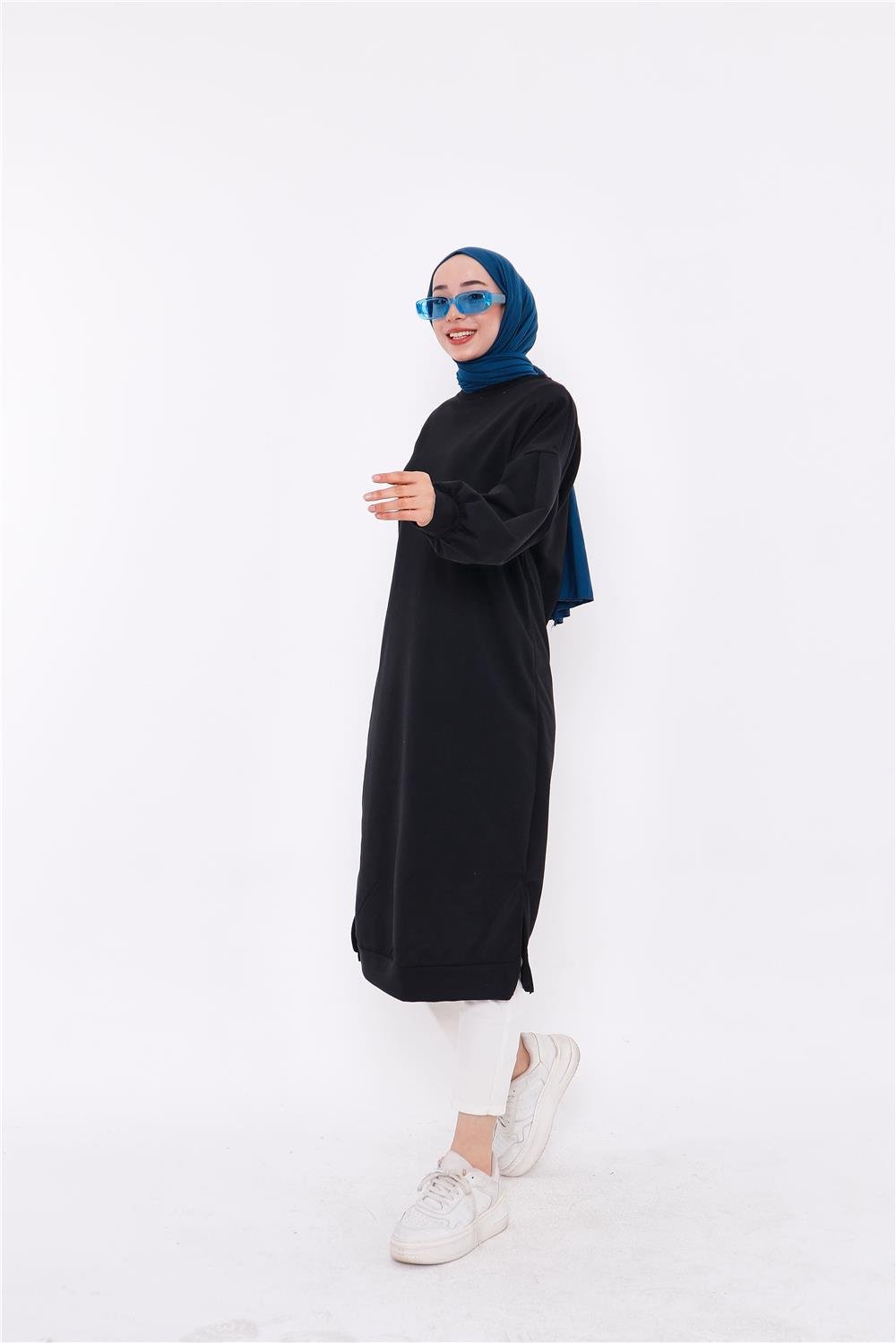 Hira Balon Kol Midi Boy Sade Basic Sweatshirt - 3031 - Siyah