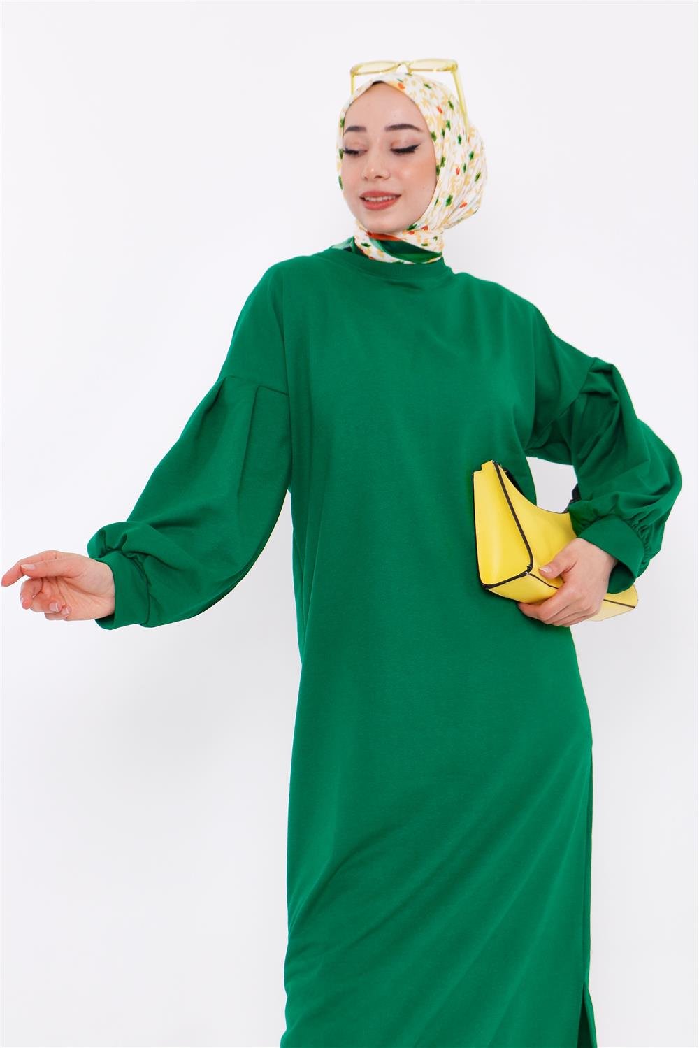 Hira Balon Kol Midi Boy Sade Basic Sweatshirt - 3031 - Benetton Yeşil
