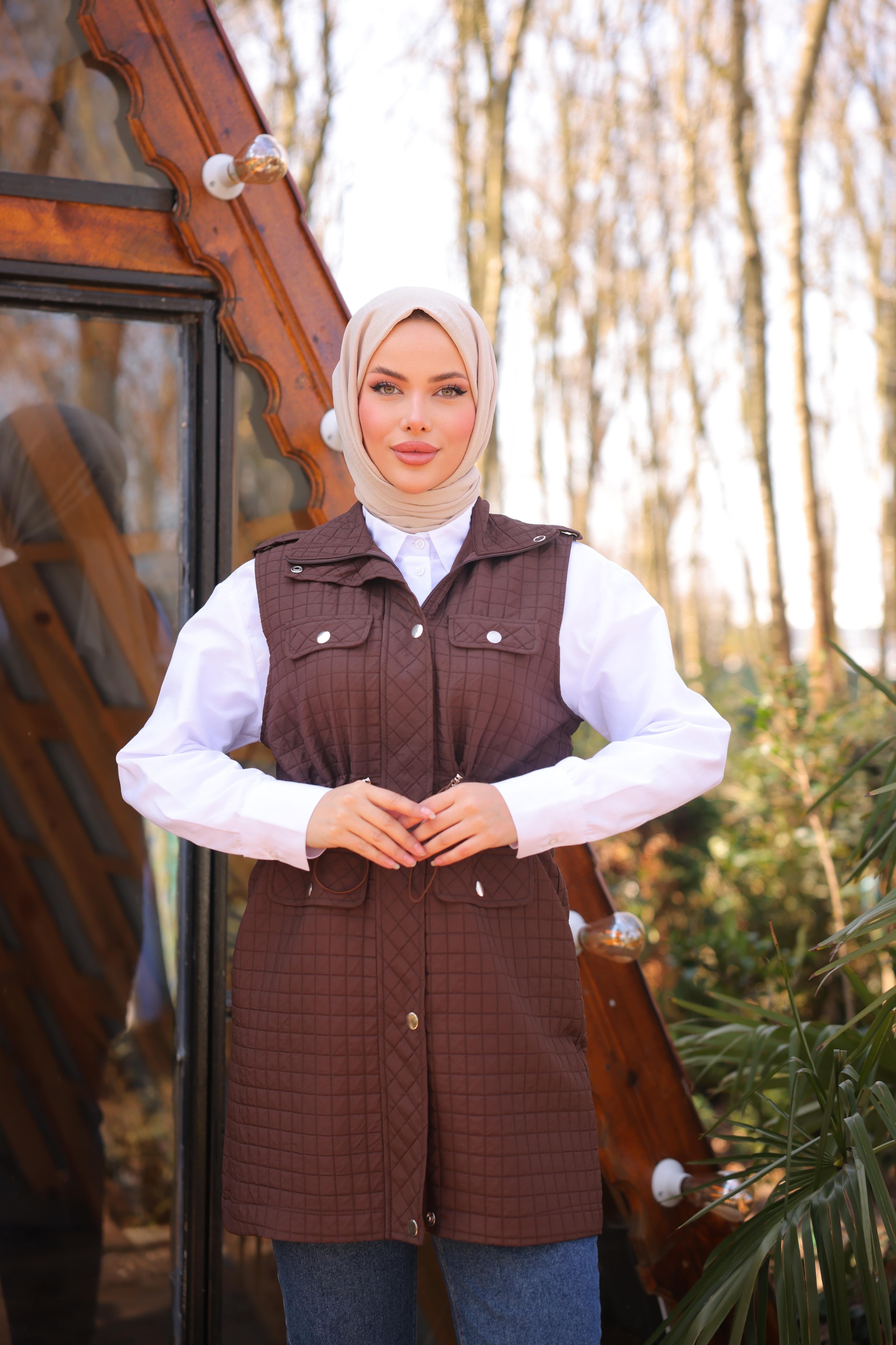 KAPİTONE YELEK - KAHVERENGİ
