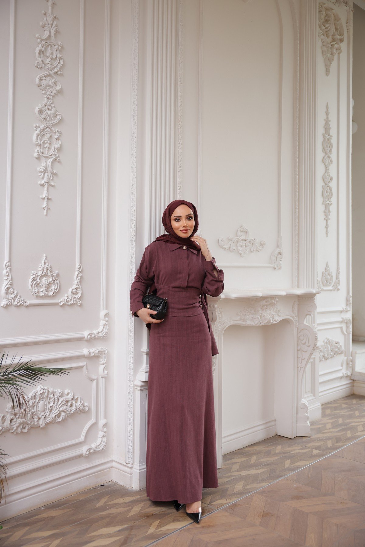 KETEN ELBİSE - BORDO