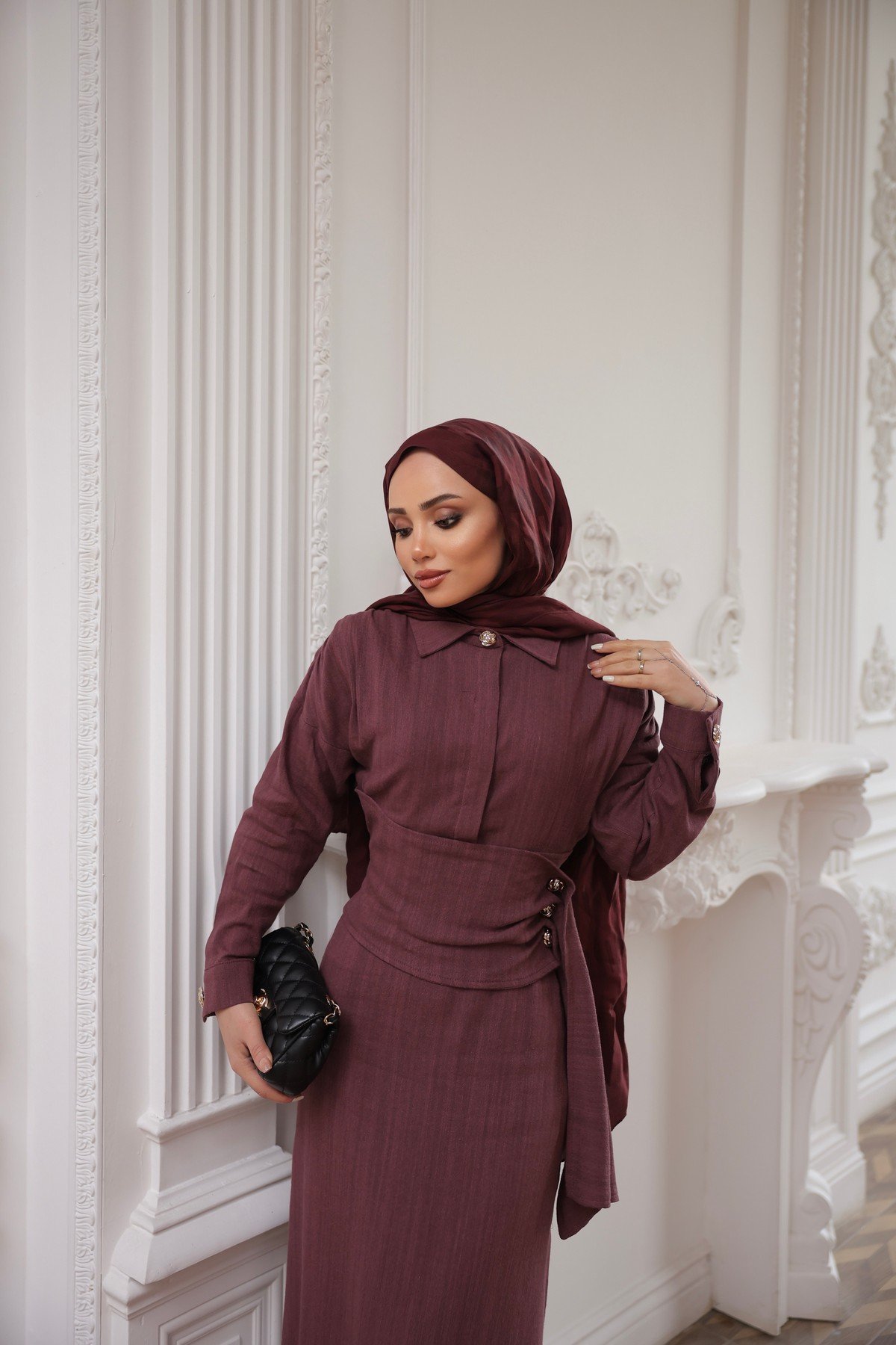 KETEN ELBİSE - BORDO