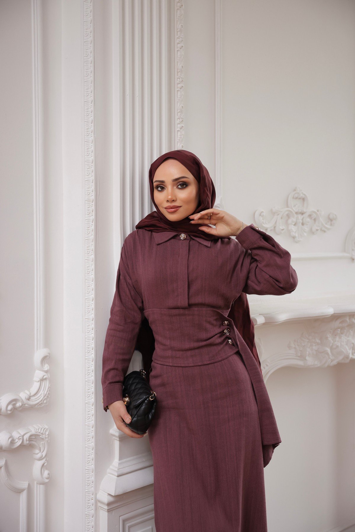 KETEN ELBİSE - BORDO
