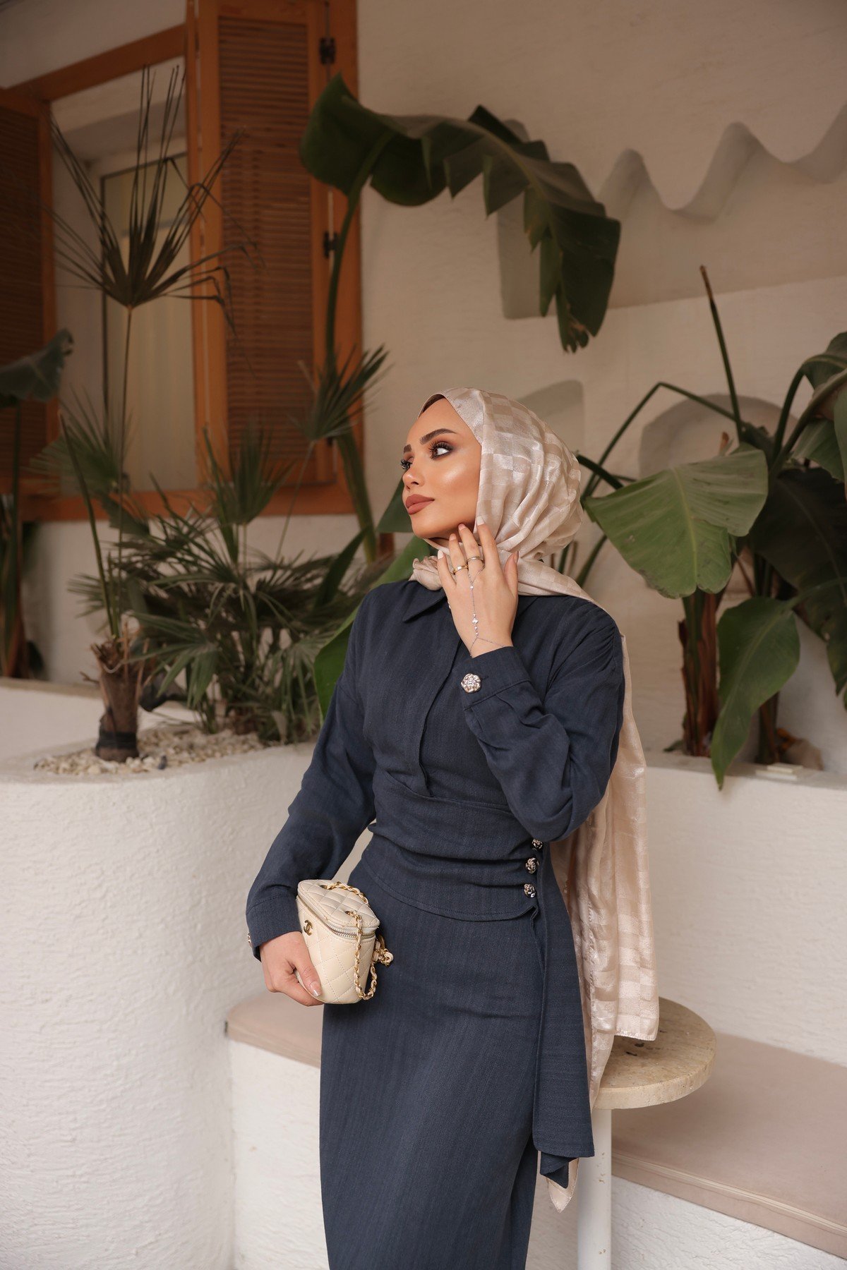 KETEN ELBİSE - LACİVERT