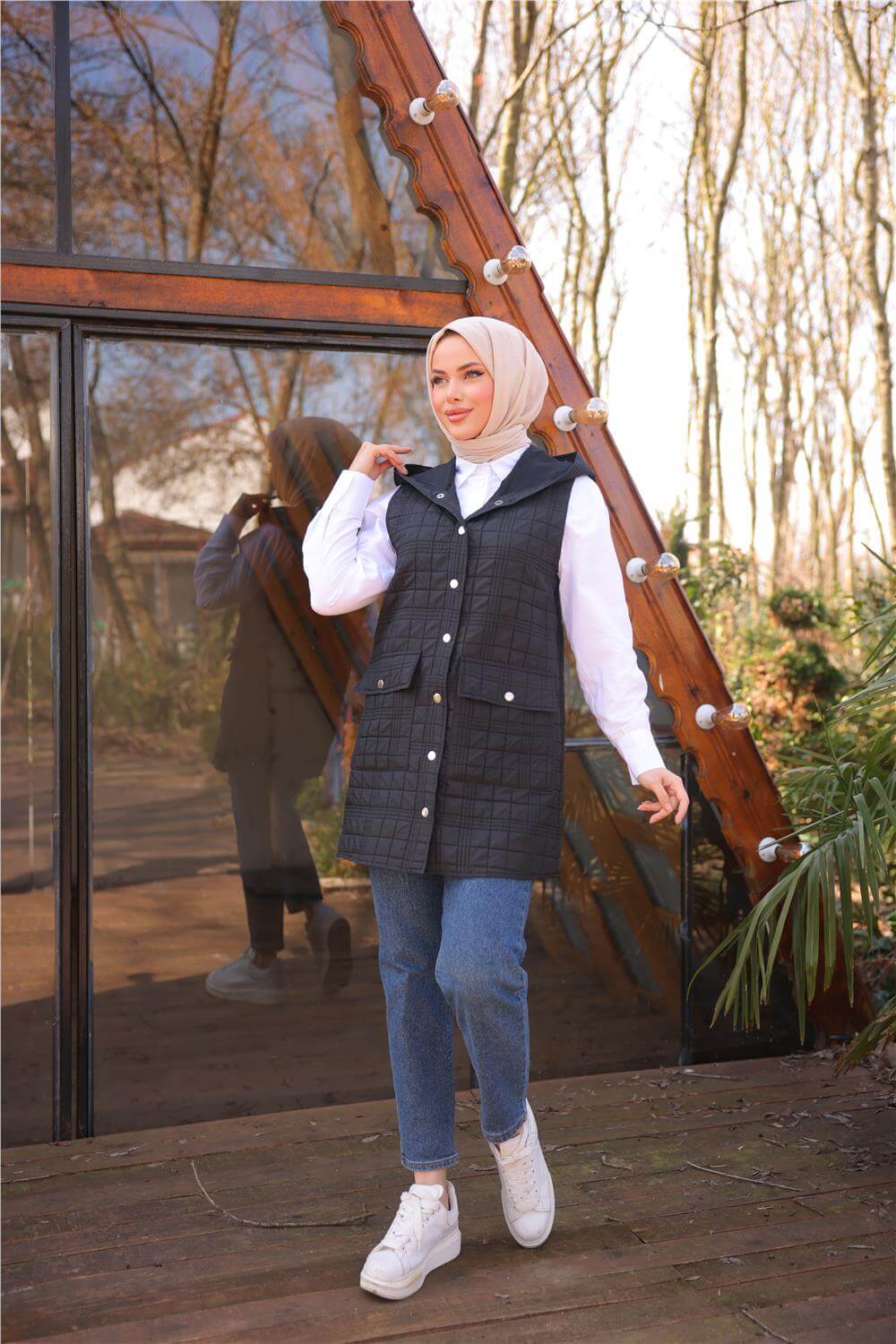 Kolsuz Cepli Çıtçıtlı Kapitone Yelek - 71252.003 - Siyah