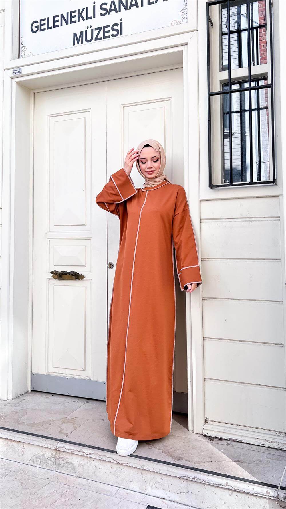 Mevlana Oversize Pamuklu Elbise - 71167 - Hardal