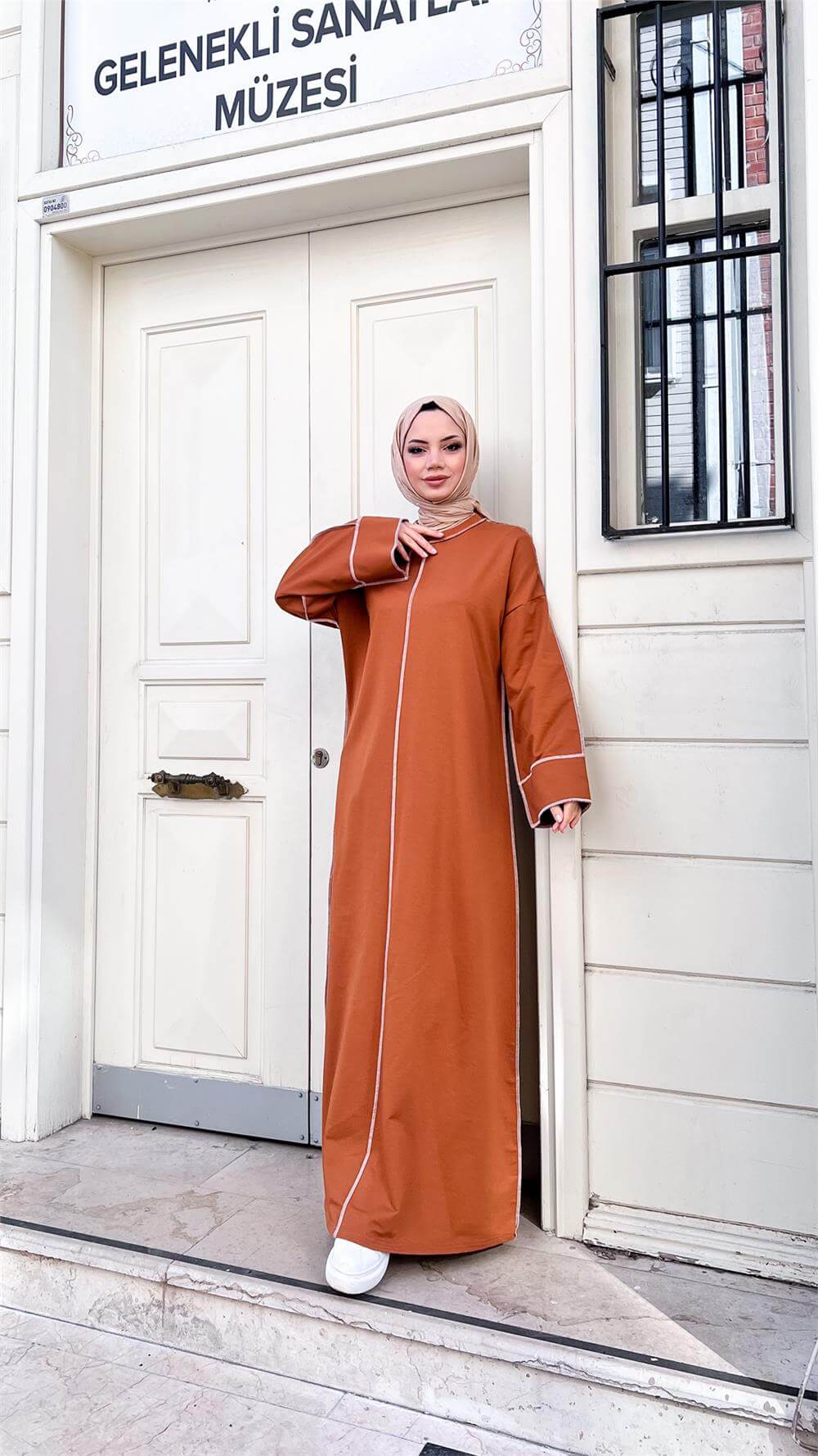 Mevlana Oversize Pamuklu Elbise - 71167 - Hardal