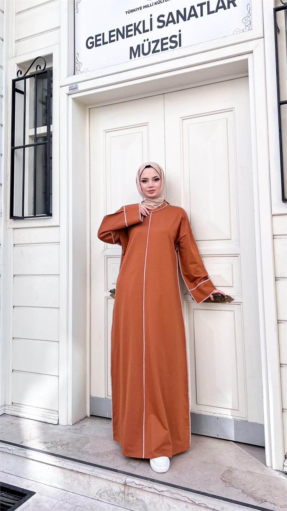 Mevlana Oversize Pamuklu Elbise - 71167 - Hardal