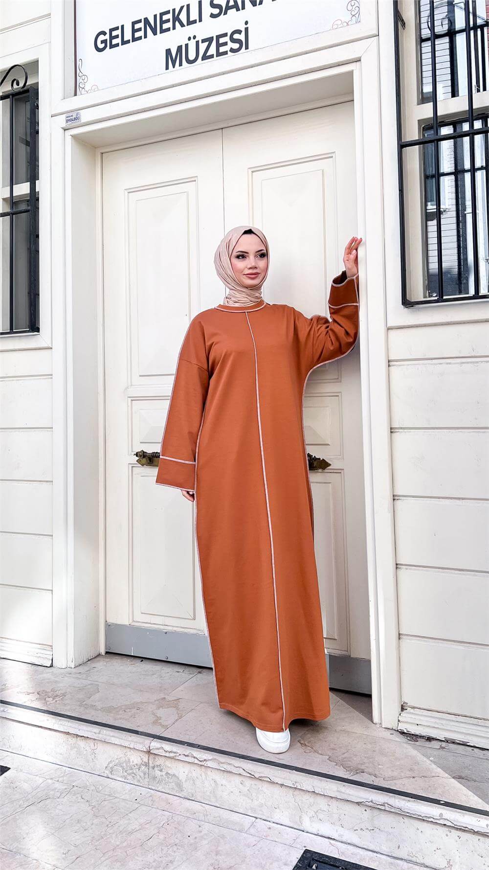 Mevlana Oversize Pamuklu Elbise - 71167 - Hardal