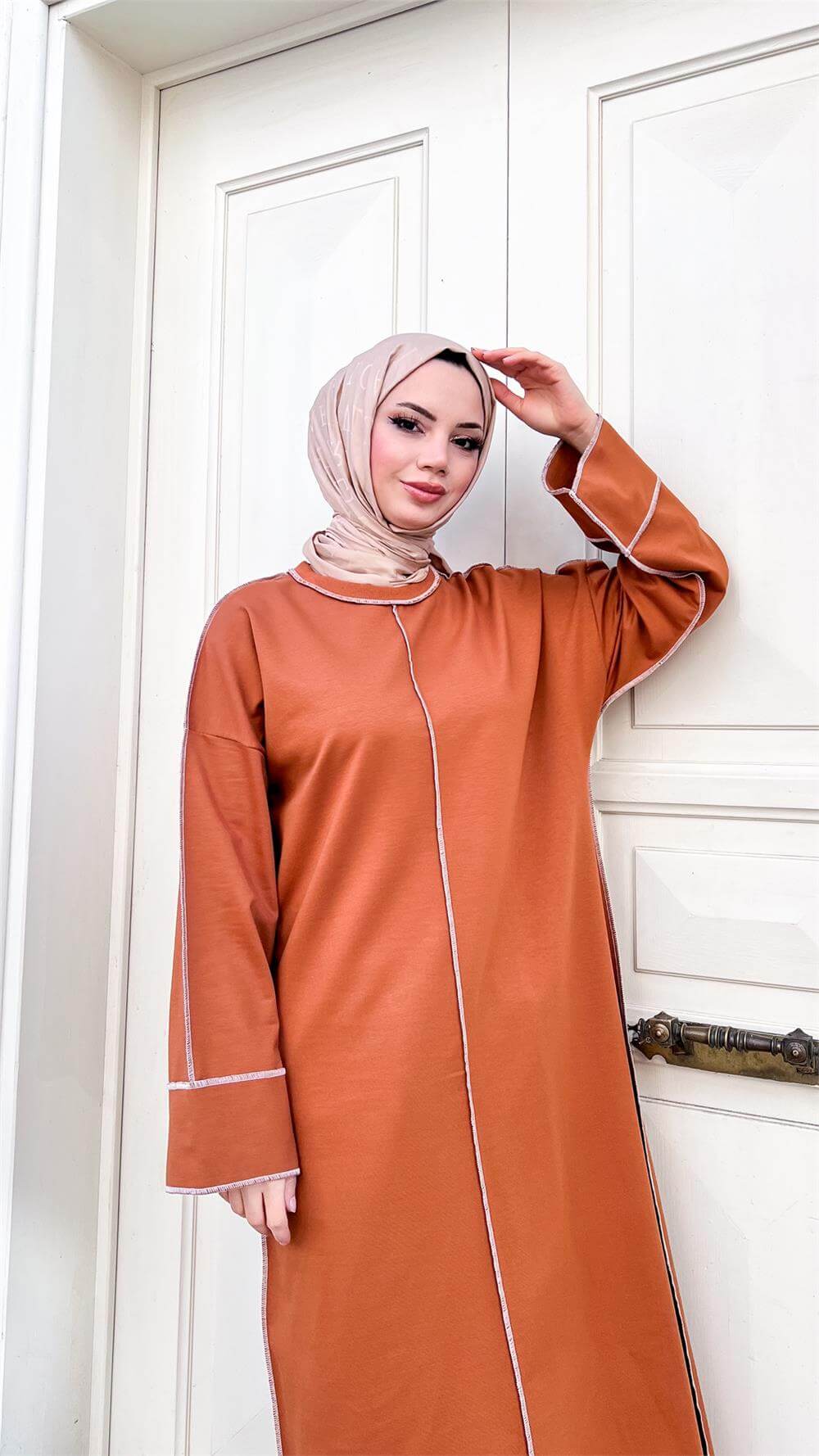 Mevlana Oversize Pamuklu Elbise - 71167 - Hardal