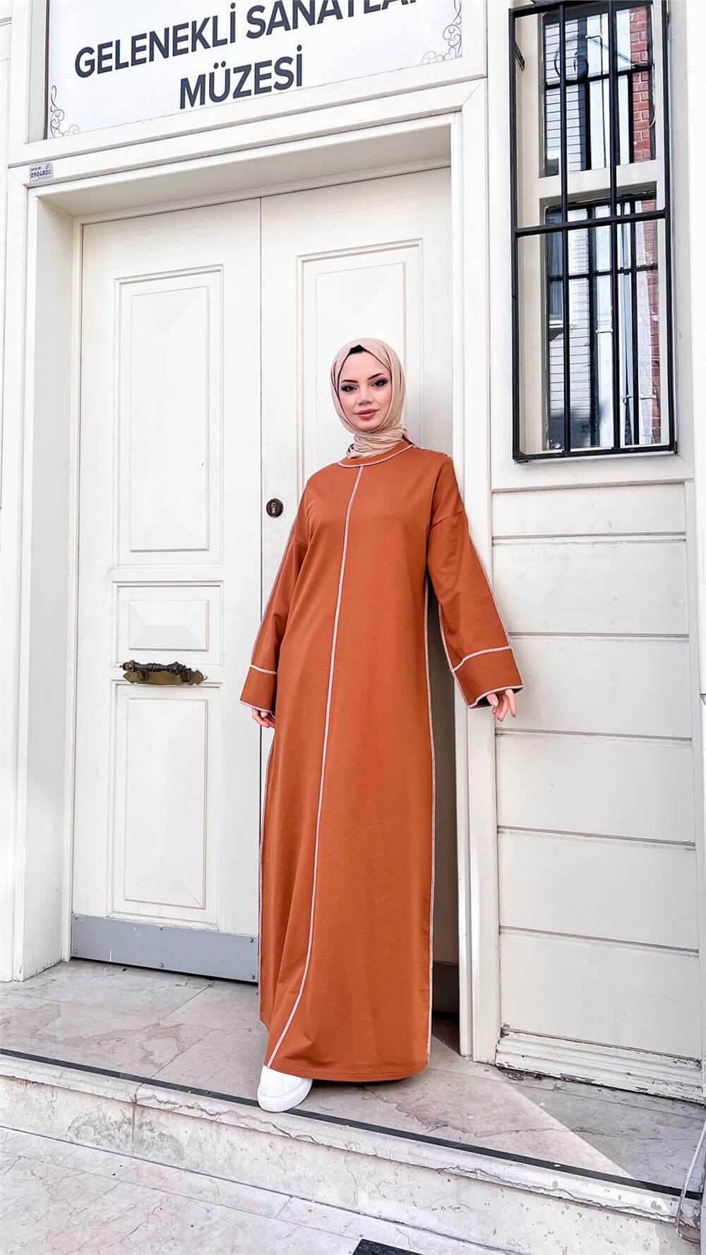 Mevlana Oversize Pamuklu Elbise - 71167 - Hardal