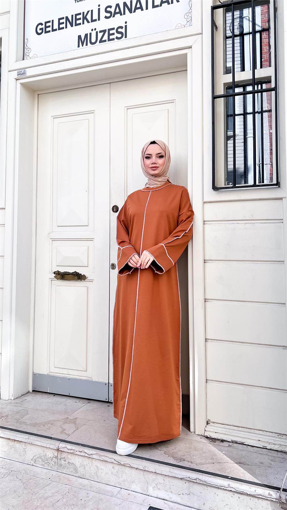 Mevlana Oversize Pamuklu Elbise - 71167 - Hardal