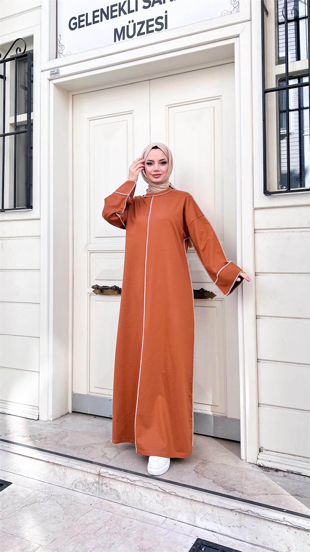 Mevlana Oversize Pamuklu Elbise - 71167 - Hardal