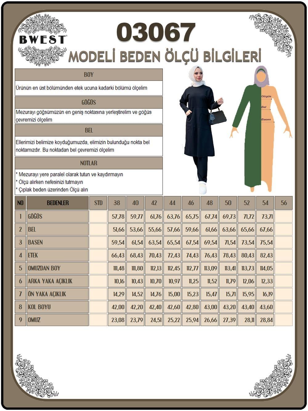 Önden İki Cepli Sade Basic Uzun Tunik Pantolon İkili Spor Takımı - 03067 - Nefti