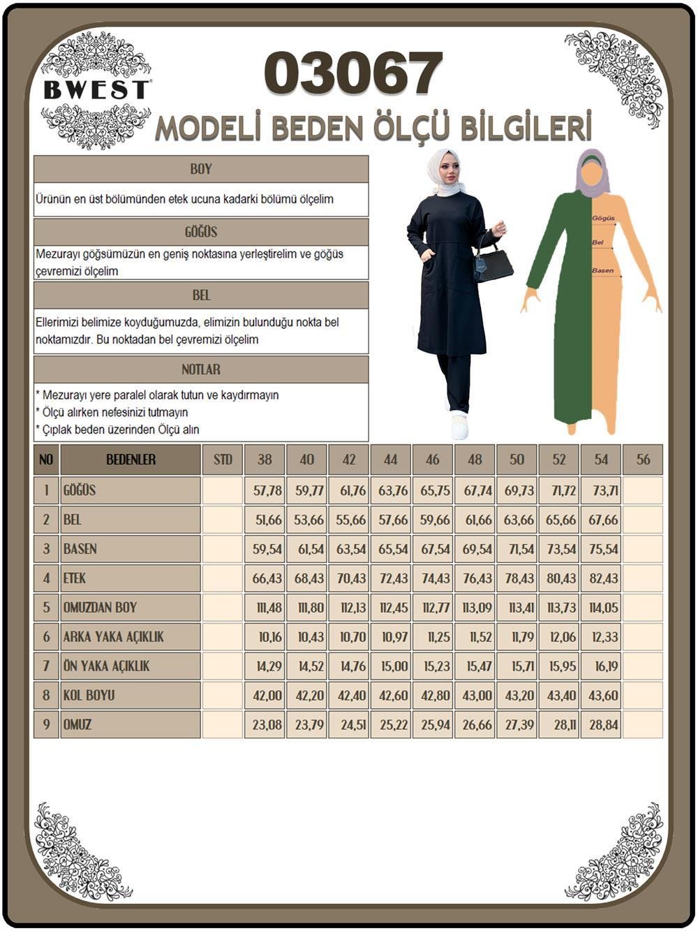 Önden İki Cepli Sade Basic Uzun Tunik Pantolon İkili Spor Takımı - 03067 - Vizon