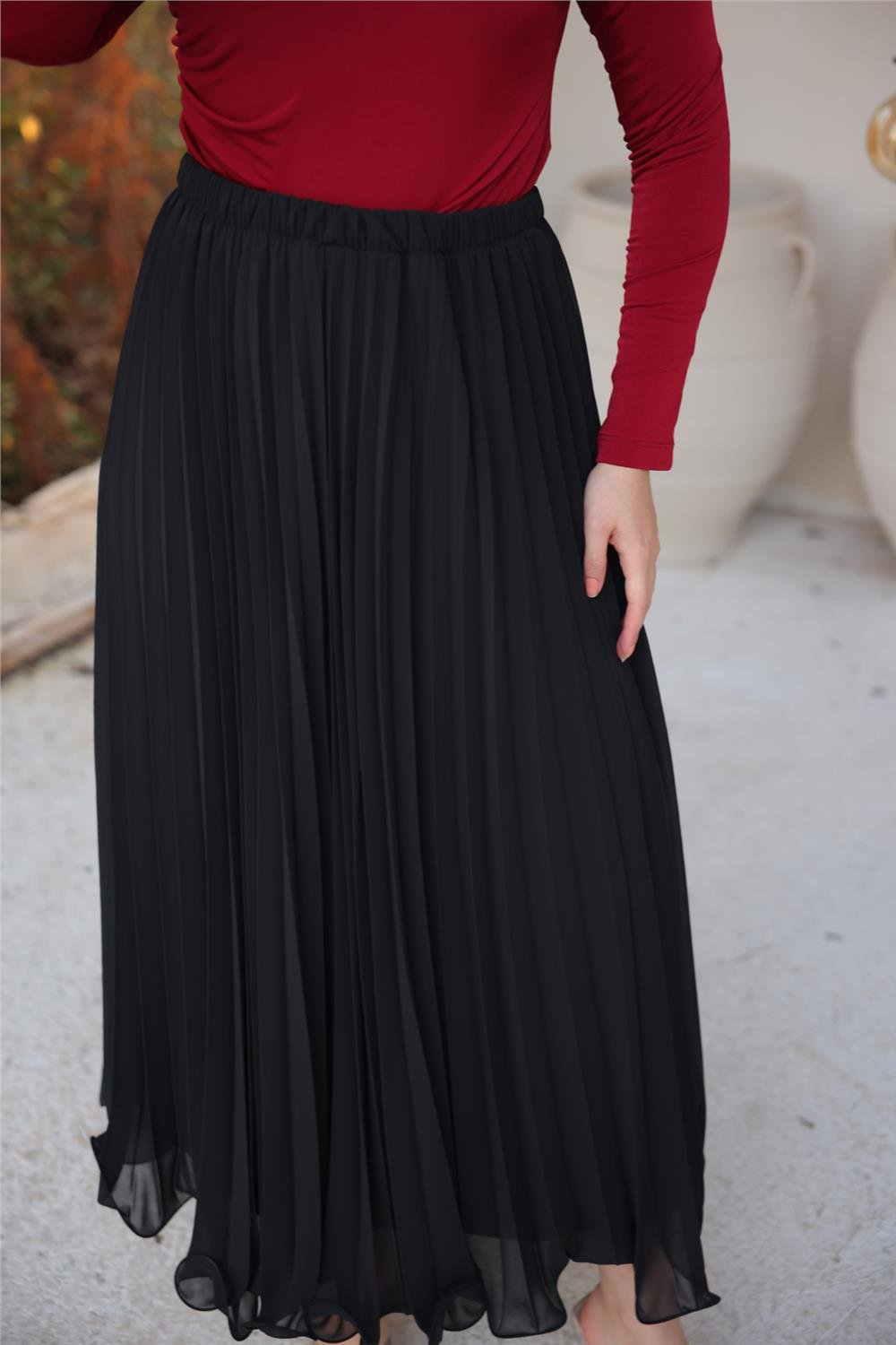 Pliseli Etek - (38-46) - 71262 - Siyah