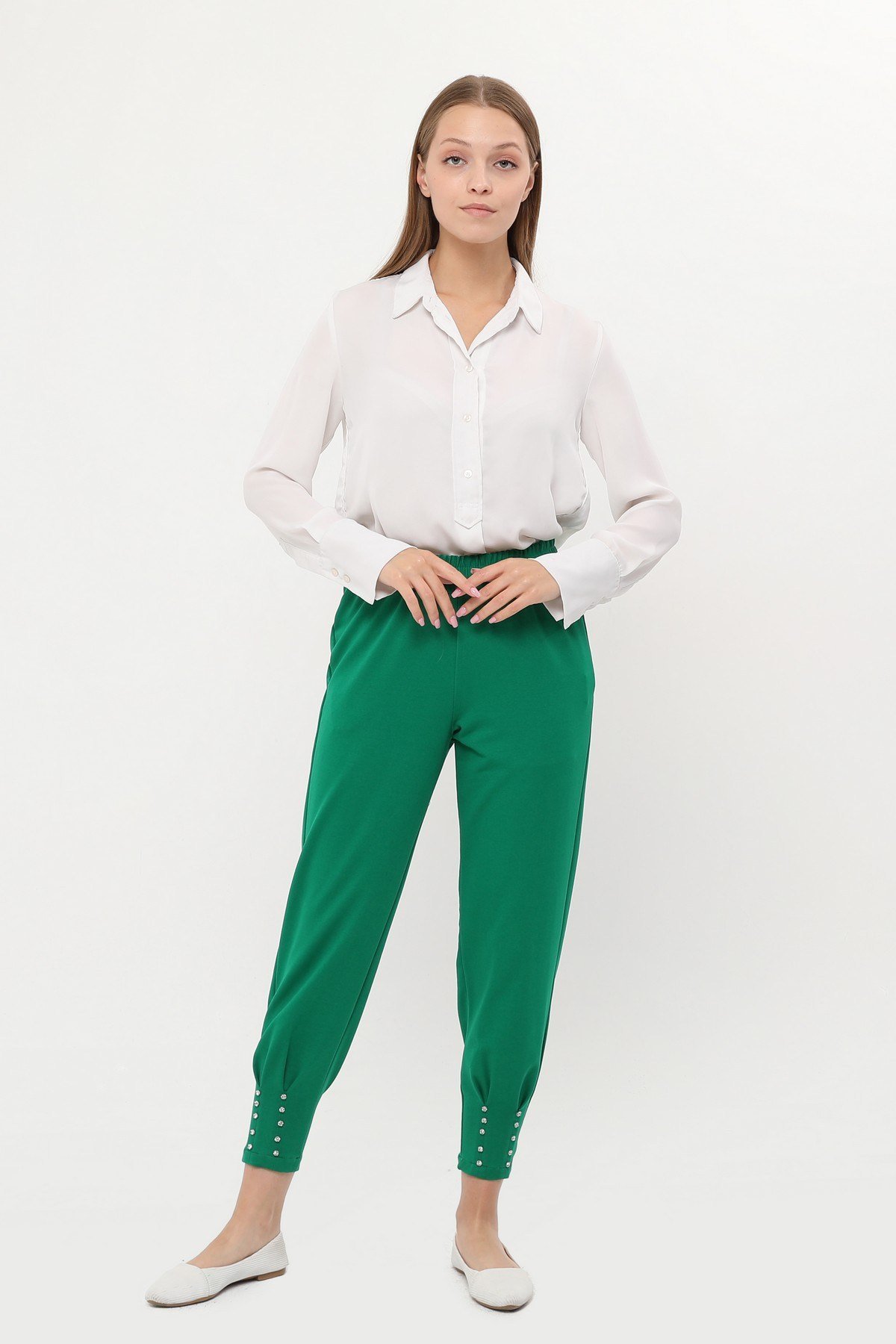 ZEHMERİ Taşlı Pantolon - BENETTON YEŞİL