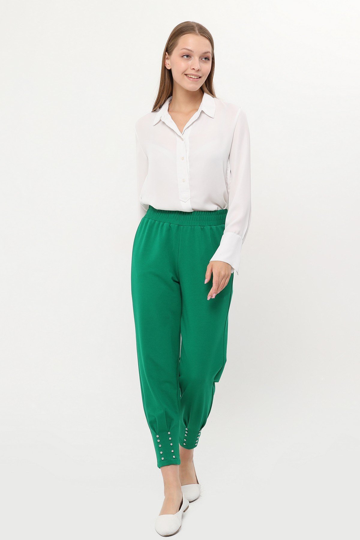 ZEHMERİ Taşlı Pantolon - BENETTON YEŞİL