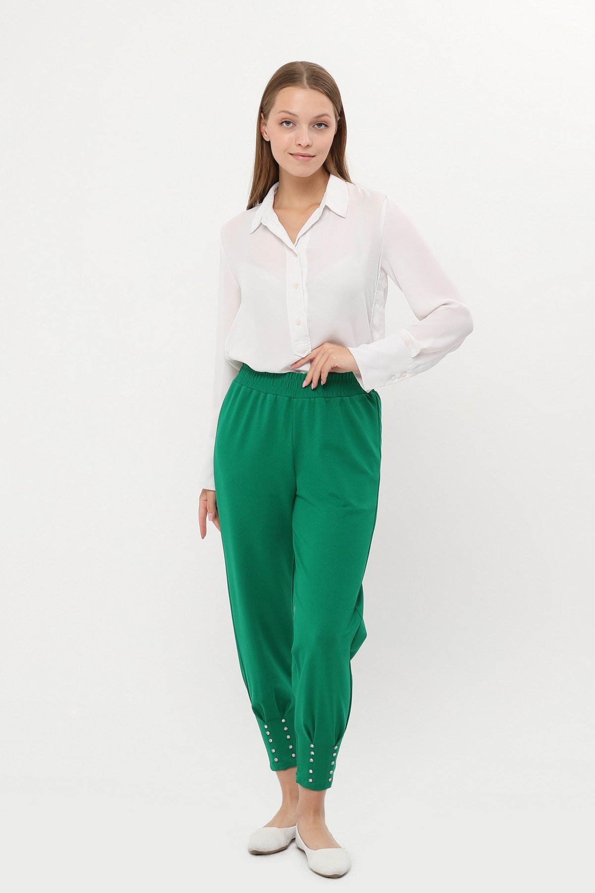ZEHMERİ Taşlı Pantolon - BENETTON YEŞİL