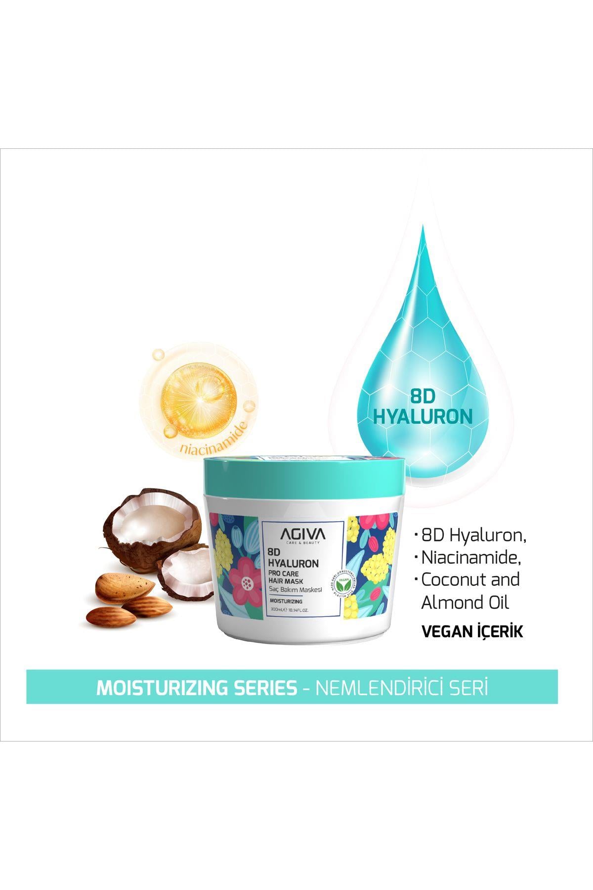 Agiva 8D Hyaluron Pro Care Niacinamid, Badem Yağı İçeren Saç Maskesi 300 ml 