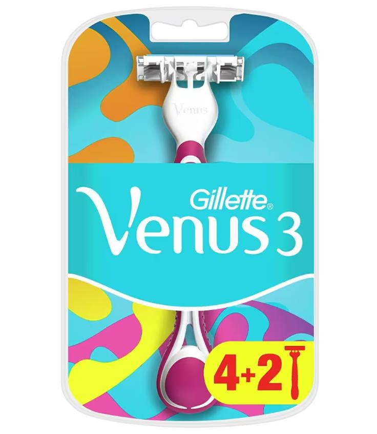 Gillette Venus 3 Renkli Kullan At Tıraş Bıçağı 6 Adet (4+2)
