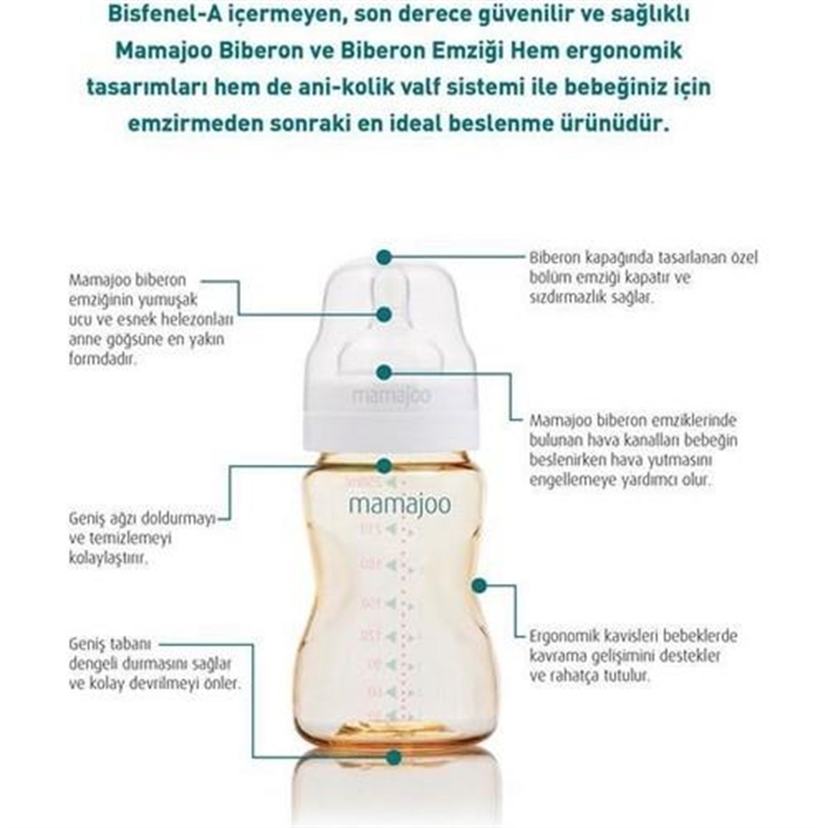Mamajoo  Biberon Gold Ve Antikolik Biberon Emziği No:2/M 250 Ml