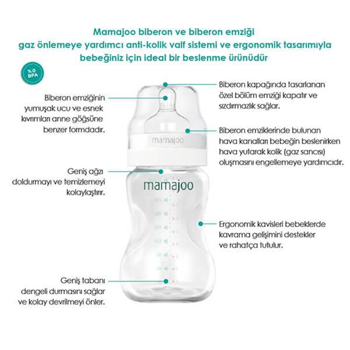Mamajoo Biberon Silver Ve Antikolik Biberon Emziği No:2/M 250 Ml