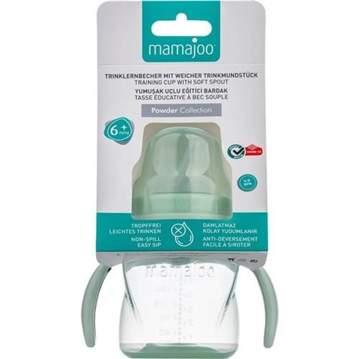 Mamajoo Eğitici Bardak Antikolik Kulplu Akıtmaz Powder Green 160 Ml