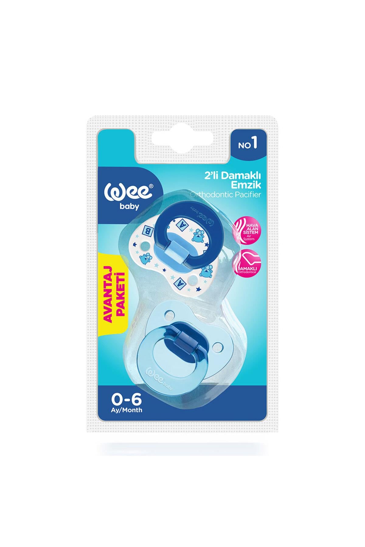 Wee Baby 2'li Damaklı Emzik No:1 0-6 ay Mavi