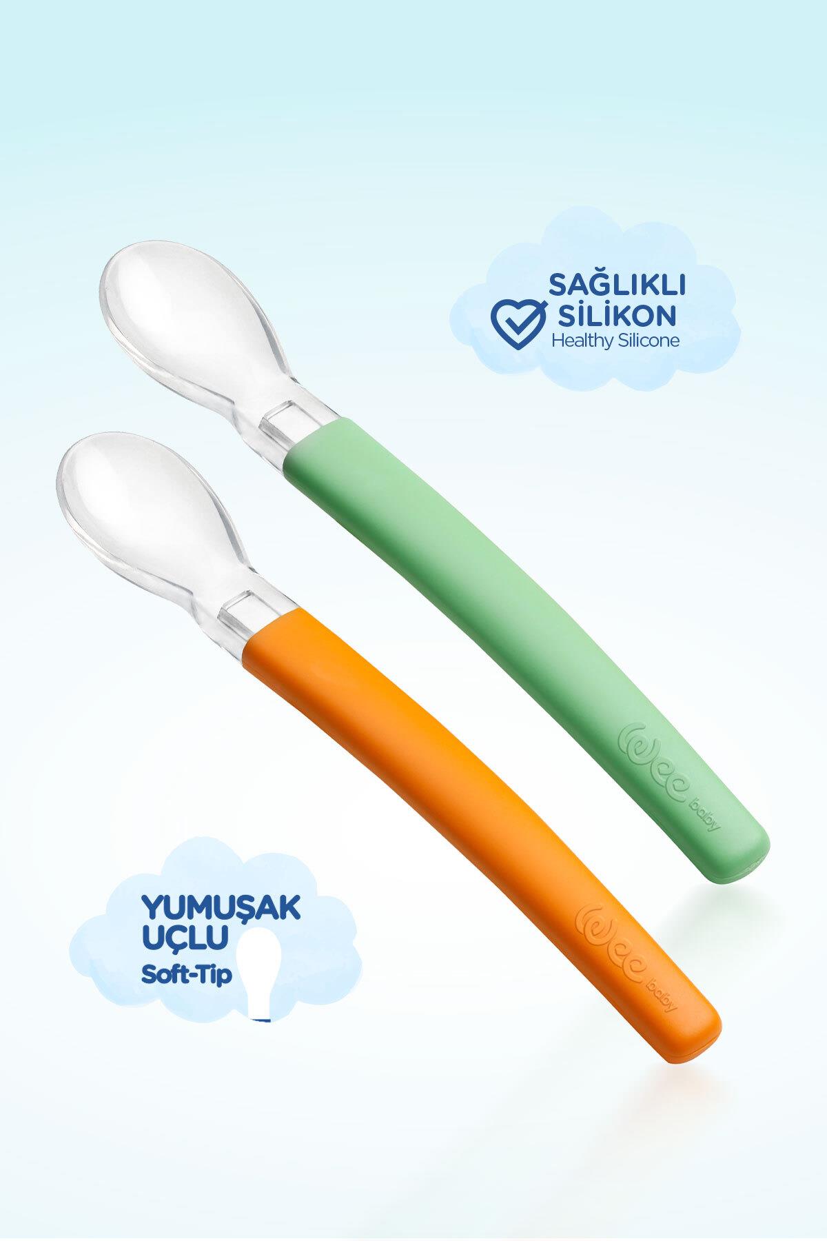 Wee Baby Mama Kaşığı Silikon Uçlu 2'li Turuncu - Yeşil