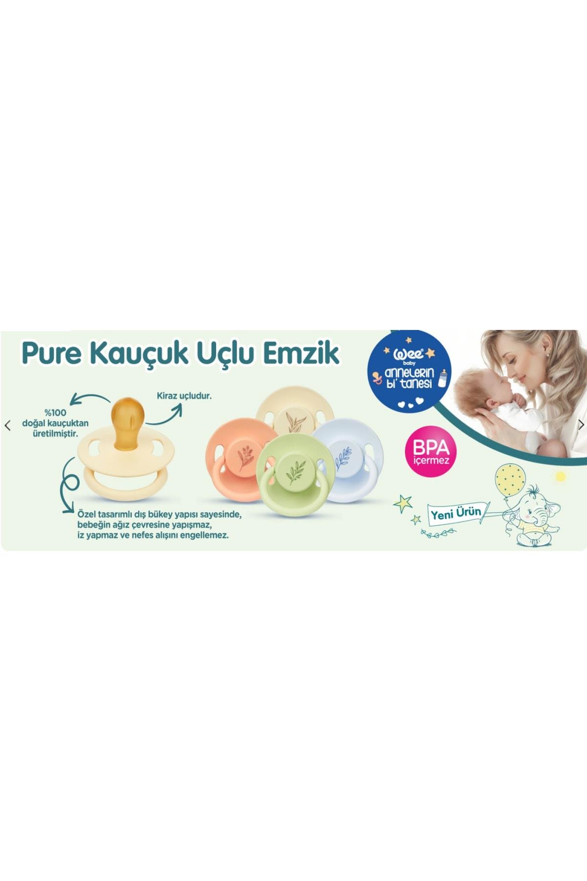 Wee Baby Pure Yuvarlak Uçlu Kauçuk Emzik No:3 18+ ay Mavi