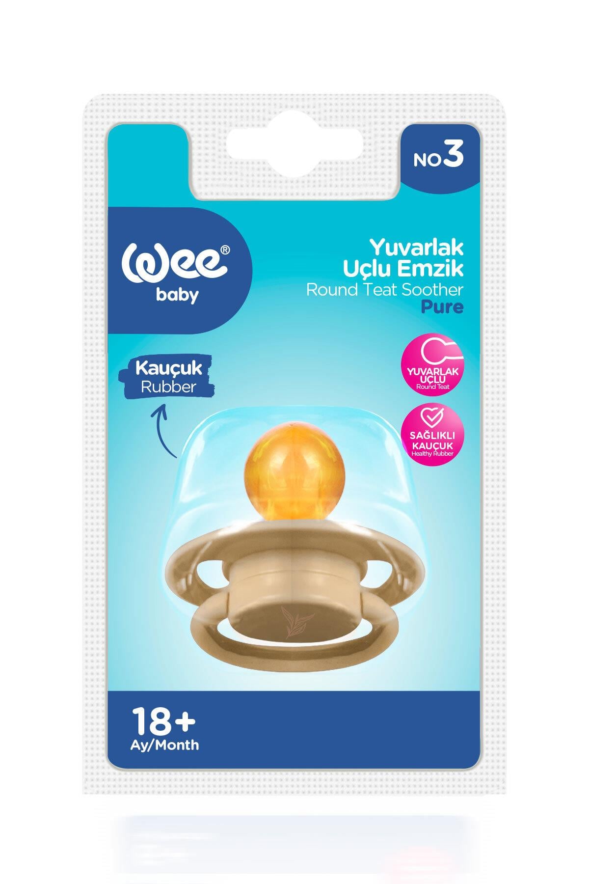 Wee Baby Pure Yuvarlak Uçlu Kauçuk Emzik No:3 18+ ay Krem