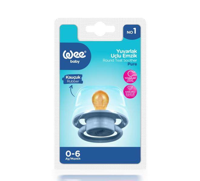 Wee Baby Pure Yuvarlak Uçlu Kauçuk Emzik No:1 0-6 ay Mavi