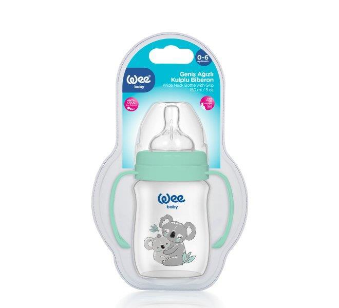 Wee Baby Safari Kulplu PP Biberon 150 ml 0-6 ay  (no:2 geniş ağızlı biberon emziği hediye)