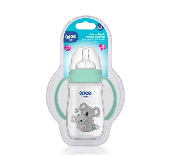 Wee Baby Safari Kulplu PP Biberon 250 ml 0-6 ay (no:2 geniş ağızlı biberon emziği hediye)