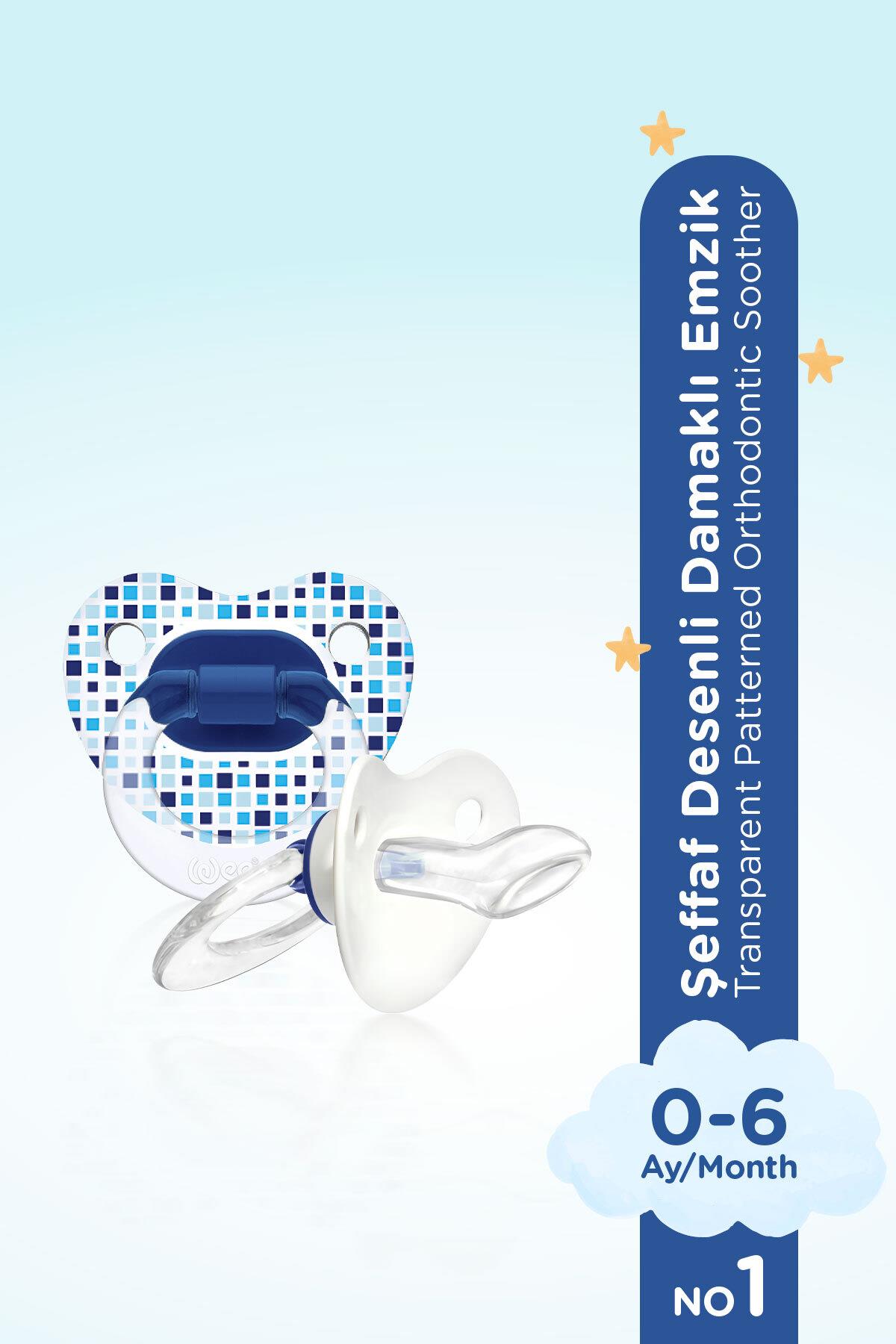 Wee Baby Şeffaf Desenli Damaklı Emzik No:1 0-6 ay Mavi