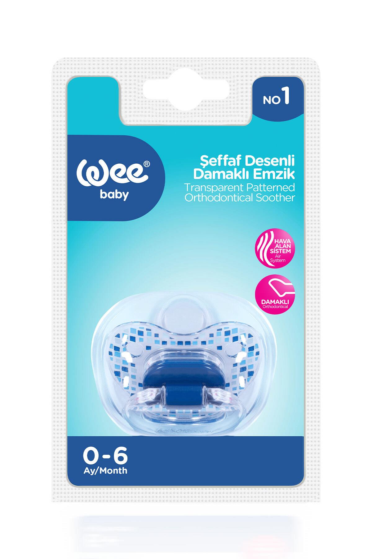 Wee Baby Şeffaf Desenli Damaklı Emzik No:1 0-6 ay Mavi
