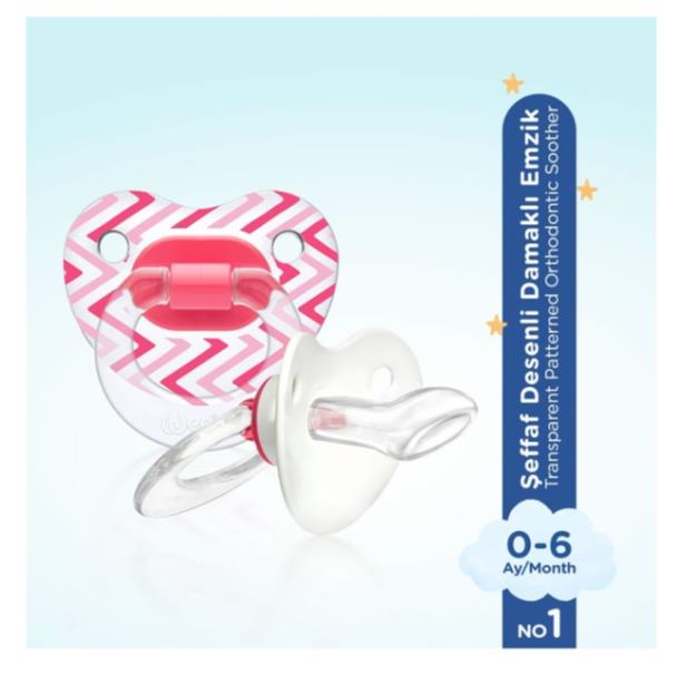 Wee Baby Şeffaf Desenli Damaklı Emzik No:2 6-18 ay Pembe