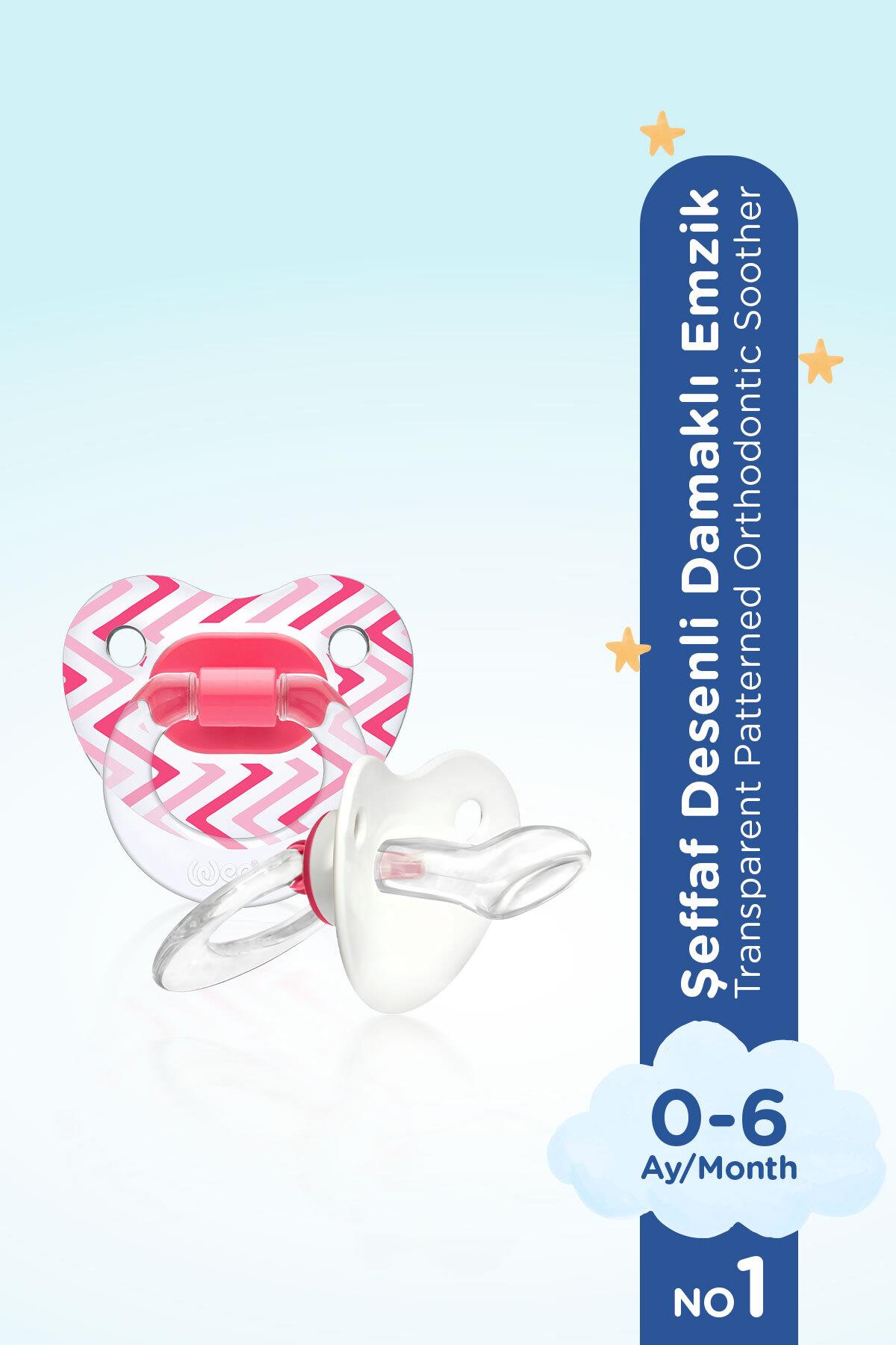 Wee Baby Şeffaf Desenli Damaklı Emzik No:1 0-6 ay Pembe