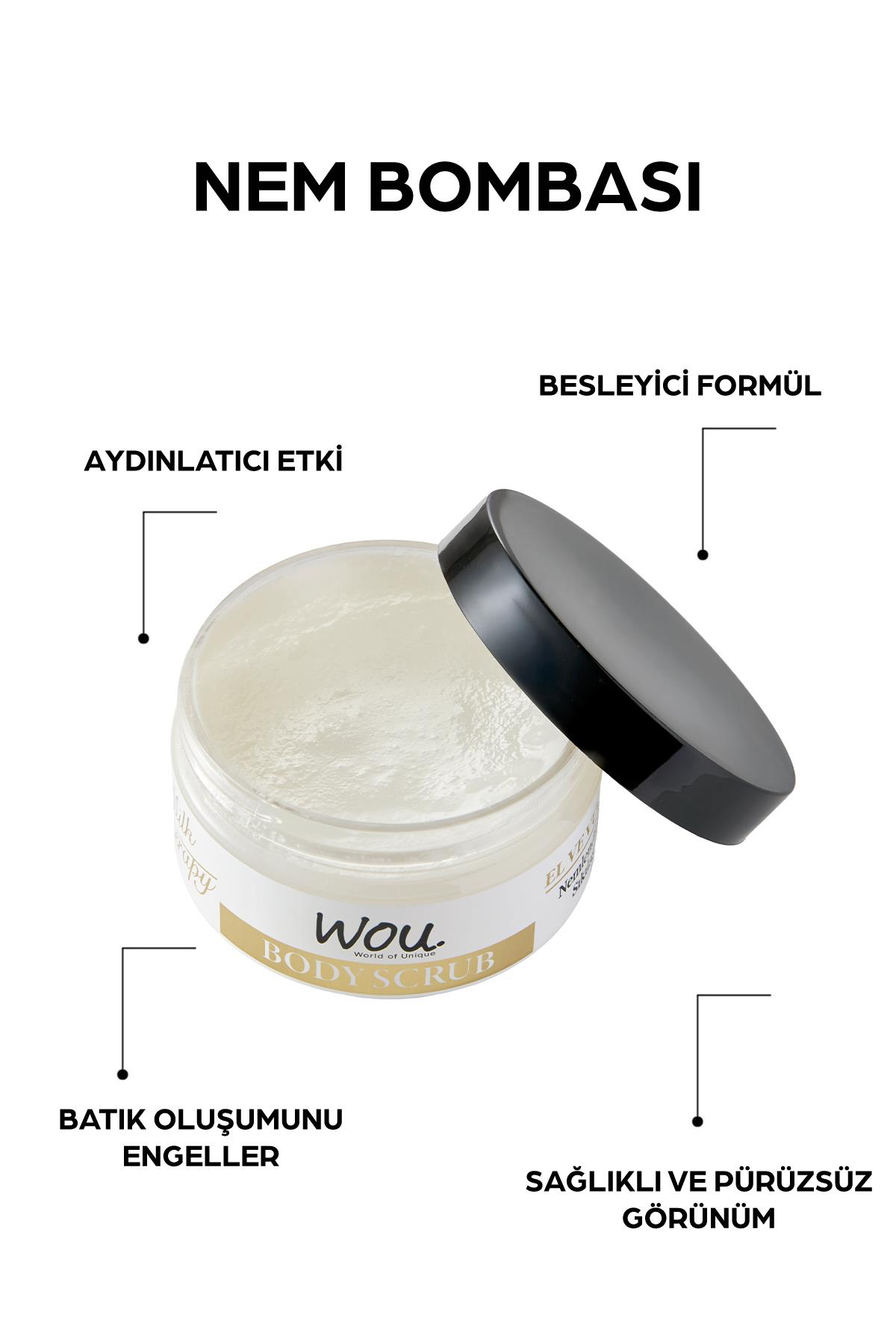 WOU World of Unique Milk Therapy Body Scrub Sıkılaştırıcı,Arındırıcı,Nemlendirici Vücut Peelingi 250 ml