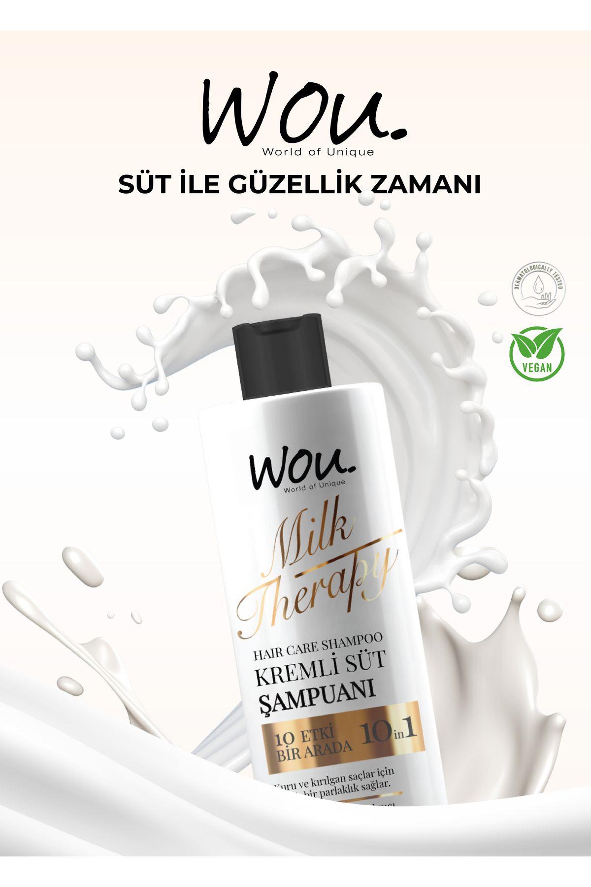WOU World of Unique Milk Therapy Şampuan 400 ML- Süt Proteinli, Kremli, Besleyici 10 Etki Bir Arada Şampuan